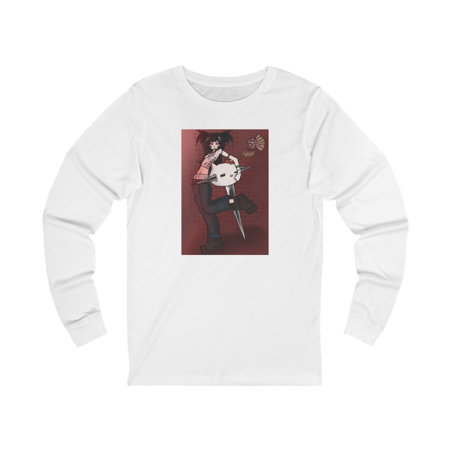 Anime Girl with Mask Long Sleeve Tee — Gothic Red Graphic Shirt