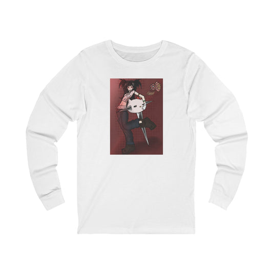 Anime Girl with Mask Long Sleeve Tee — Gothic Red Graphic Shirt